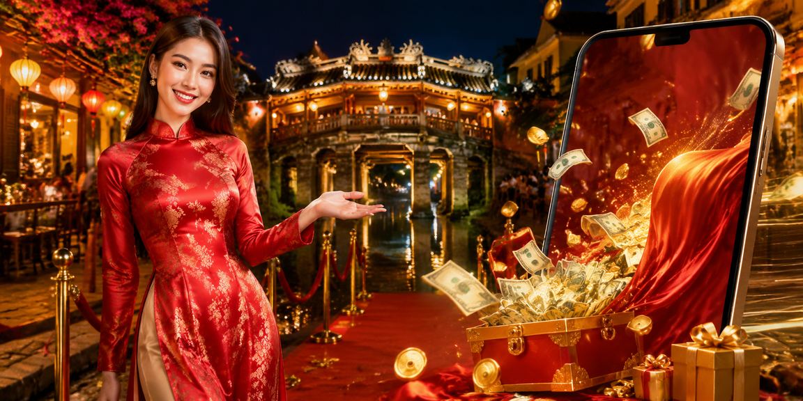 Người phụ nữ mặc áo dài tại Hội An nhận thưởng hoàn tiền cashback qua ứng dụng di động t80